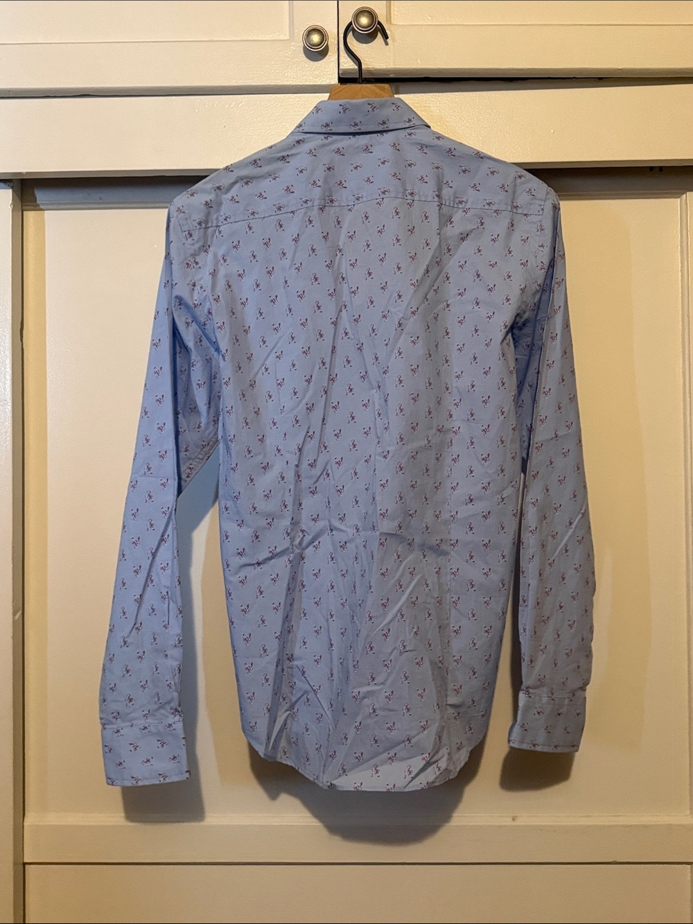 Men's Light Blue Printed Button-Down Shirt - Picture 7 of 10